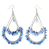 Silver-Tone & Blue Colored Metal Dangle-Earrings With Bead Accents #LQE4371