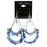 Silver-Tone & Blue Colored Metal Dangle-Earrings With Bead Accents #LQE4371