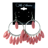 Pink & Silver-Tone Colored Metal Dangle-Earrings With Bead Accents #LQE4372