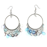 Silver-Tone & Blue Colored Metal Dangle-Earrings With Bead Accents #LQE4374