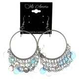 Silver-Tone & Blue Colored Metal Dangle-Earrings With Bead Accents #LQE4374