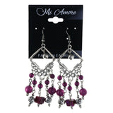 Rose Dangle-Earrings With Bead Accents Silver-Tone & Purple Colored #LQE4376