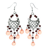 Red & Silver-Tone Colored Metal Dangle-Earrings With Bead Accents #LQE4377