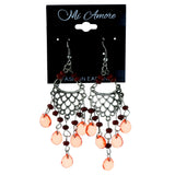 Red & Silver-Tone Colored Metal Dangle-Earrings With Bead Accents #LQE4377