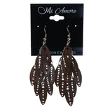 Brown & Silver-Tone Colored Metal Chandelier-Earrings #LQE4382