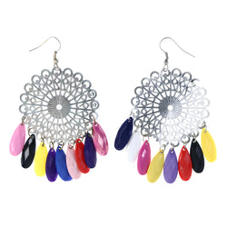 Flower Dangle-Earrings With Bead Accents Silver-Tone & Multi Colored #LQE4384