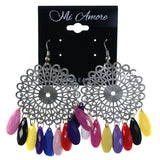 Flower Dangle-Earrings With Bead Accents Silver-Tone & Multi Colored #LQE4384