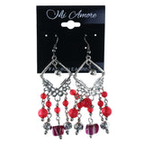 Rose Dangle-Earrings With Bead Accents Silver-Tone & Pink Colored #LQE4385