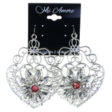 Filigree Flower Dangle-Earrings Crystal Accents Silver-Tone & Pink