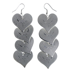Textured Heart Dangle-Earrings Silver-Tone Color  #LQE4390