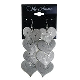 Textured Heart Dangle-Earrings Silver-Tone Color  #LQE4390