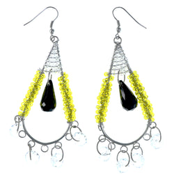 Yellow & Black Colored Metal Dangle-Earrings With Bead Accents #LQE4391