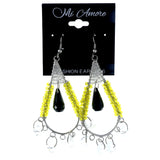 Yellow & Black Colored Metal Dangle-Earrings With Bead Accents #LQE4391