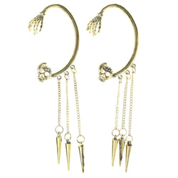 Skeleton Spike Tassel Ear Wrap Stud-Earrings Crystal Accents Gold-Tone Color