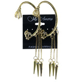 Skeleton Spike Tassel Ear Wrap Stud-Earrings Crystal Accents Gold-Tone Color