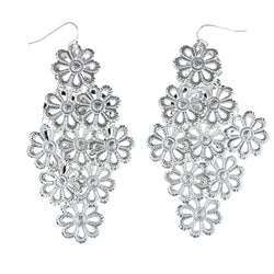 Flower Chandelier-Earrings Silver-Tone Color  #LQE4393