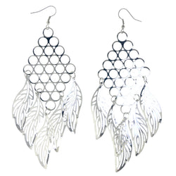 Leaf Dangle-Earrings Silver-Tone Color  #LQE4396