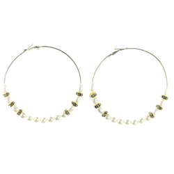 White & Gold-Tone Colored Metal Hoop-Earrings With Bead Accents #LQE4397