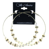 White & Gold-Tone Colored Metal Hoop-Earrings With Bead Accents #LQE4397