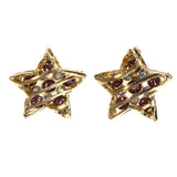 Star Stripe Stud-Earrings With Crystal Accents Gold-Tone & Pink Colored #LQE4401