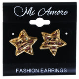 Star Stripe Stud-Earrings With Crystal Accents Gold-Tone & Pink Colored #LQE4401