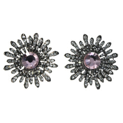 Flower Stud-Earrings With Crystal Accents Silver-Tone & Pink Colored #LQE4403