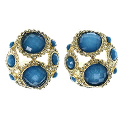 Faceted Stud-Earrings With Bead Accents Blue & Gold-Tone Colored #LQE4404