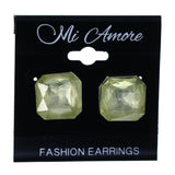 Yellow & Silver-Tone Colored Metal Stud-Earrings With Crystal Accents #LQE4405