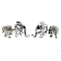 Elephant Stud-Earrings With Crystal Accents Silver-Tone & Black Colored #LQE4406