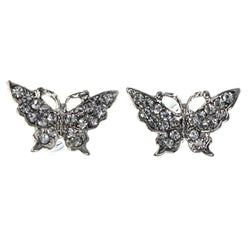 Butterfly Stud-Earrings With Crystal Accents  Silver-Tone Color #LQE4407