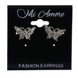 Butterfly Stud-Earrings With Crystal Accents  Silver-Tone Color #LQE4407