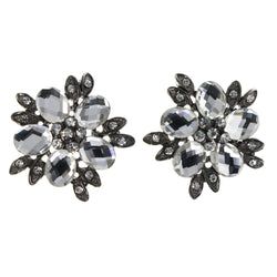 Flower Stud-Earrings With Crystal Accents Silver-Tone