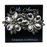 Flower Stud-Earrings With Crystal Accents Silver-Tone