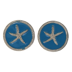 Nautical Starfish Stud-Earrings Blue & Silver-Tone Colored #LQE4409