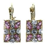 Pink & Gold-Tone Colored Metal Dangle-Earrings With Crystal Accents #LQE4410