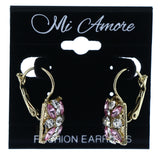 Pink & Gold-Tone Colored Metal Dangle-Earrings With Crystal Accents #LQE4410