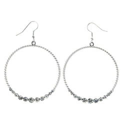 Round Rope Pattern Dangle-Earrings Crystal Accents Silver-Tone Color #LQE4413