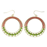 Pink & Green Colored Metal Dangle-Earrings With Bead Accents #LQE4414