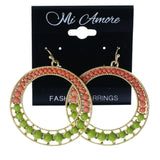 Pink & Green Colored Metal Dangle-Earrings With Bead Accents #LQE4414