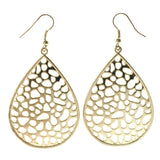 Teardrop Shape Cut Out Dangle-Earrings Gold-Tone Color  #LQE4415