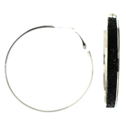 Glitter Sparkle Hoop-Earrings Silver-Tone & Black Colored #LQE4416