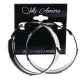 Glitter Sparkle Hoop-Earrings Silver-Tone & Black Colored #LQE4419