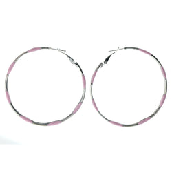 Silver-Tone & Pink Colored Metal Hoop-Earrings #LQE4421