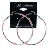 Silver-Tone & Pink Colored Metal Hoop-Earrings #LQE4421