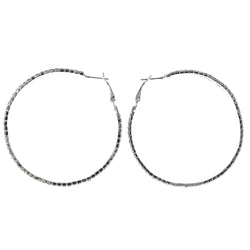 Glitter Sparkle Hoop-Earrings  With Crystal Accents Silver-Tone Color #LQE4422
