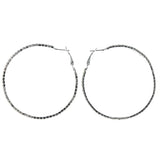 Glitter Sparkle Hoop-Earrings  With Crystal Accents Silver-Tone Color #LQE4422