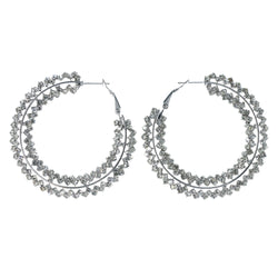 Silver-Tone Metal Hoop-Earrings With Crystal Accents #LQE4424