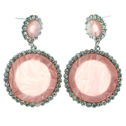 Pink & Silver-Tone Metal Dangle-Earrings Crystal Accents