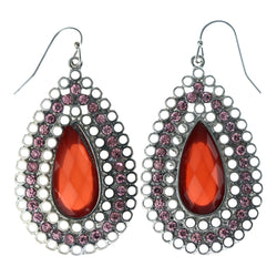 Faceted Dangle-Earrings With Crystal Accents Pink & Silver-Tone Colored #LQE4427