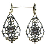 Flower Antiqued Dangle-Earrings Crystal Accents Gold-Tone & Silver-Tone